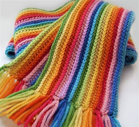 Striped Rainbow Scarf Crochet Scarf With Merino Wool Crochet Scarves