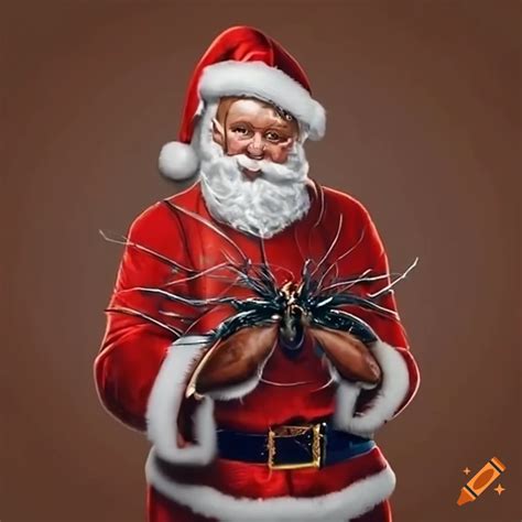 Funny Illustration Of Santa Claus Eating Spiders On Craiyon