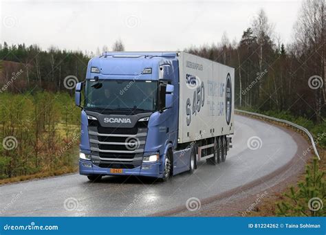 Blue Scania S450 Semi Next Generation Truck On The Road Editorial