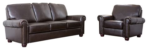 Abbyson Living Bellagio Leather 2 Piece Sofa And Armchair Set Brown