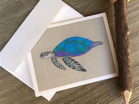 Sea Turtle Note Card Set Of 10 Folded Blank Cards With Etsy Blank