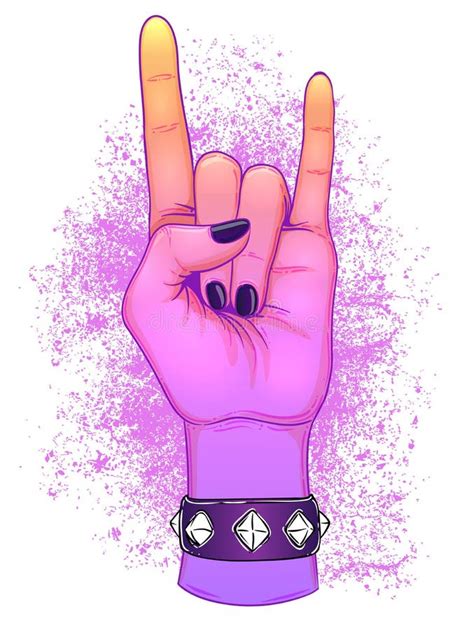 Rock And Roll Sign Hand Drawn Illustration Of Human Hand Showing Sign