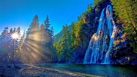 1920x1080px Free Download Hd Wallpaper Waterfalls And Golden Beams