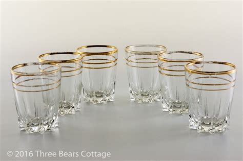 Kitchen And Dining Rare Set Of 6 Vintage Gold Rimmed French Liquor Shot