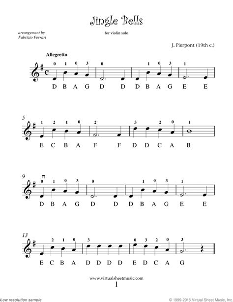 With these songs, you have to use long slow bow strokes across the violin. Free Jingle Bells sheet music for violin solo - High Quality
