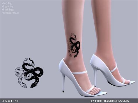 Sims 4 — Tattoo Random Snakes By Angissi — 3 Black Options Rightleft