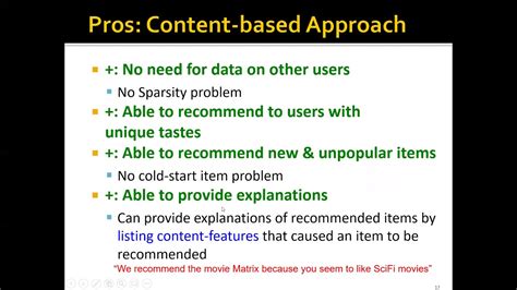 Week Recommender Systems Part Content Based Recommender Systems YouTube