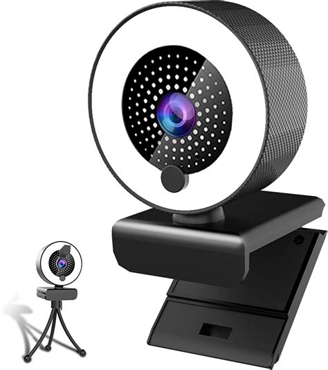 Mhdyt Webcam With Microphone And Ring Light 2k Hd Face Web Cam With Tripod And Privacy Cover For