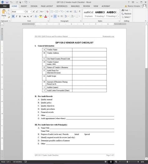 Supplier Audit Checklist Template