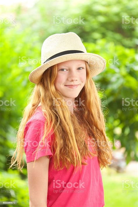 Young Caucasian Teen Girl With Reddish Blond Hair Portrait Stock Photo