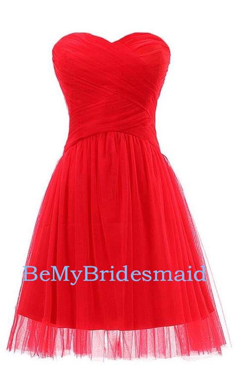 Adorable Red Sweetheart Tulle Homecoming Dresses Red Short Prom