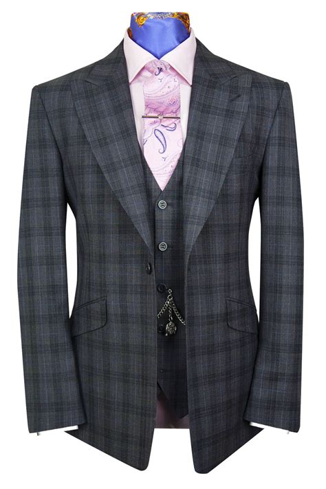 The Leonardo Shadow Grey Suit With Two Colour Grid Check William Hunt