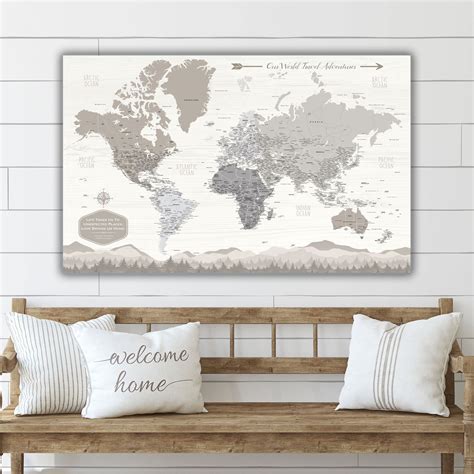 Personalized Pushpin Map Detailed World Map Canvas World Map With