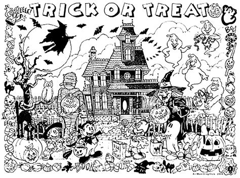 Coloring pages of houses and buildings. Halloween haunted house trick or treat - Halloween Adult ...