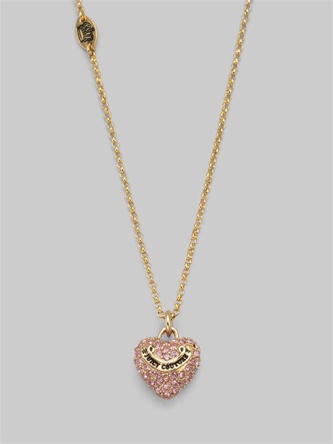 Juicy Couture Pink Pavé Puffed Heart Necklace In Pink Lyst