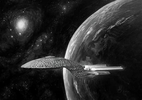 Uss Enterprise Star Trek Art Painting Of A Spaceship In Black And