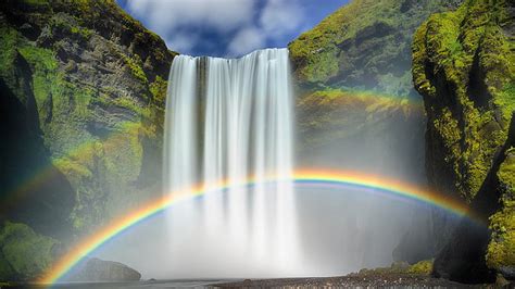 Hd Wallpaper Iceland Skógafoss Waterfalls With Rainbow Photography