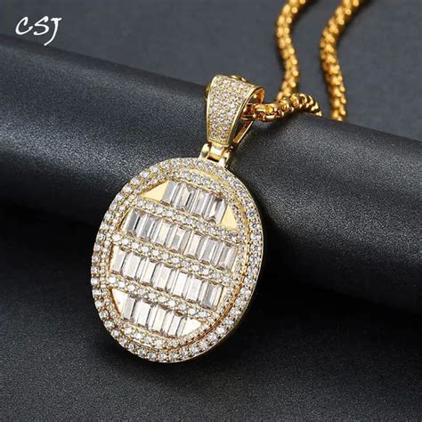 Csj Hip Hop Necklace Pendant Bling Diamond Iced Out Cz Round Pendant