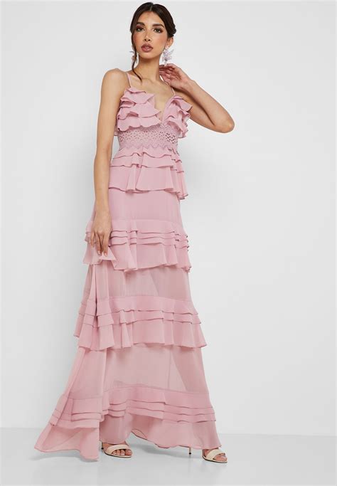 Buy Katya Rosewood Ruffle Maxi Dress In Stock