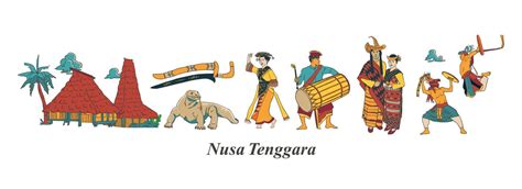 Set Nusa Tenggara Culture And Landmark Illustration Hand Drawn