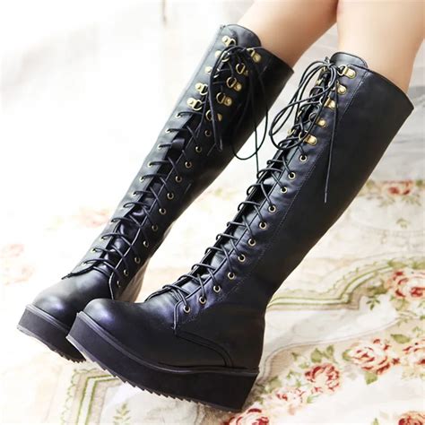 2015 new fashion women s wedges boots flat platform shoes cross strap tall boots martin boots