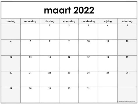 Maart 2022 Kalender Nederlandse Kalender Maart