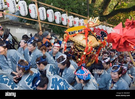 Women Carrying A Mikoshi Portable Shrine At Hadaka Matsuri Naked Festival Hofu City