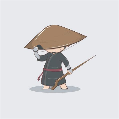 Cute Japanese Samurai Wanderer Character Vector Illustration Design