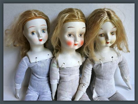 Vintage Set Of 3 Handmade Porcelain Dolls With Cloth Bodies Etsy