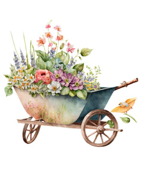 Free Spring Wheelbarrow Flower Watercolor Ai Generative 23561849 Png