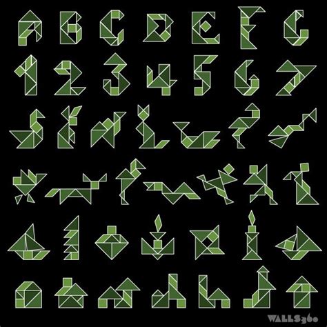 Wall Tangrams Shapes Guide I Camo Green Tangram Patterns
