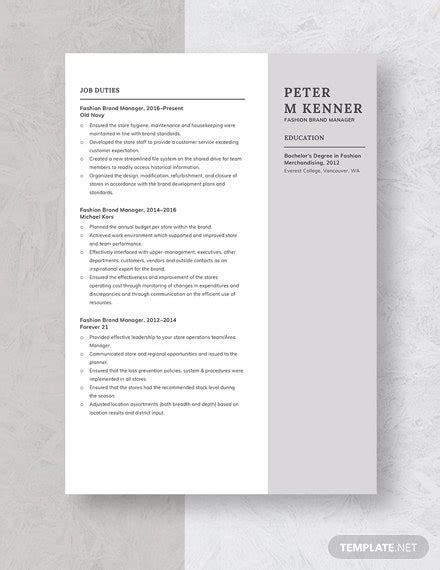 You must choose the format of your resume depending on your work and personal background. Fashion Brand Manager Resume/CV Template - Word (DOC) | Apple (MAC) Pages