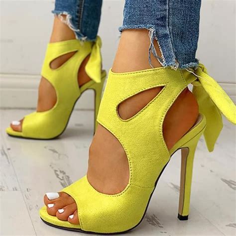 Bonnieshoes Stylish Yellow High Heel Sandals In 2020 Yellow High Heels Heels High Heel Sandals