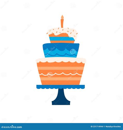 Simple Vector Illustration Of A Birthday Cake With Candle Stock