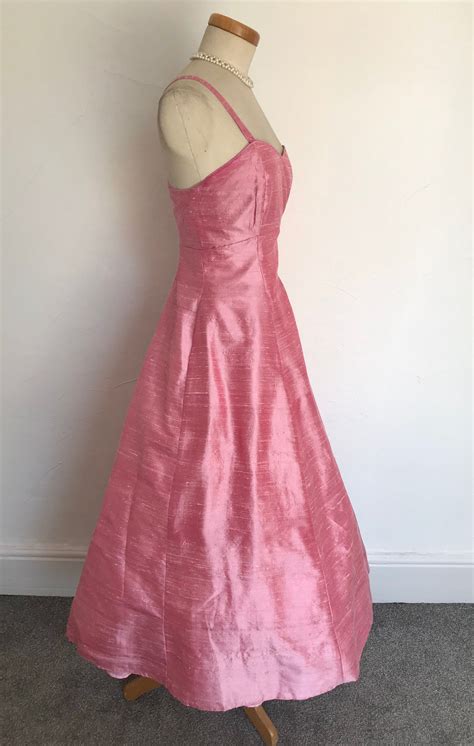 Vintage 1950s Raw Silk Gown Boned Cocktail Dress Net Petticoat Stunning