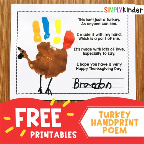 Free Printable Turkey Handprint Poem Printable Templa