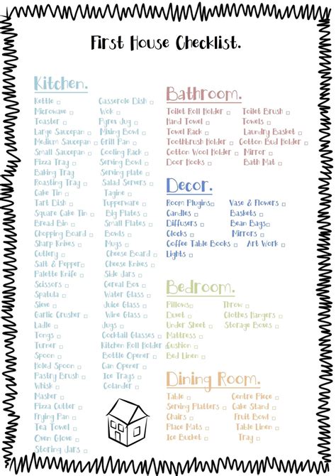 Free Printable Check List For The Essentials To Buy For A First House