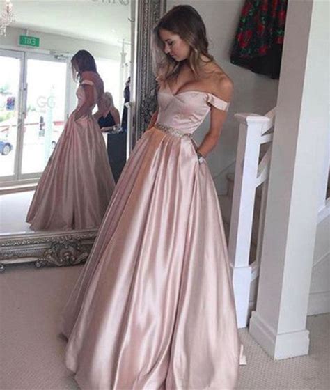 Off Shoulder Light Pink Prom Dresses Light Pink Formal Dresses Pink