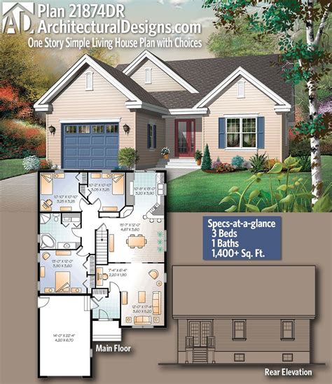 Plan 21874dr One Story Simple Living House Plan With Choices