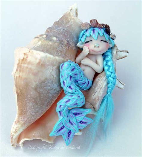 Sea Shell Seashell Mermaid In Blue Sea Maiden Fairy Fae Ooak Etsy