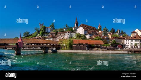 Spreuerbruecke Bridge Across The Reuss River Leading To The Historic