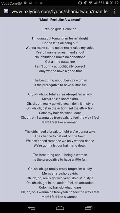 Shania Twain Songs Man I Feel Like A Woman Lyrics