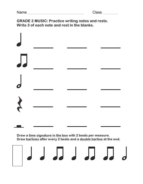 1st Grade Music Worksheets