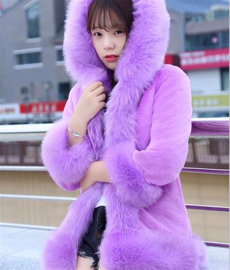Purple Winter Coat Faux Fur Hooded Parka Fur Hood Jacket Winter Parka Jacket