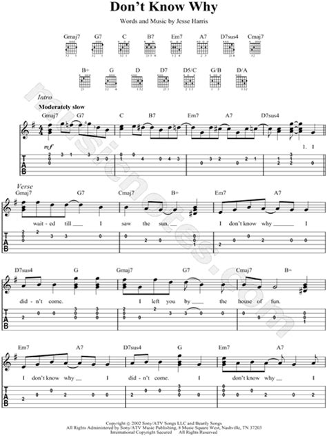 Norah Jones Dont Know Why Guitar Tab In G Major Download And Print