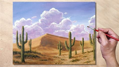 How To Paint Desert Cactus Landscape Acrylic Painting Youtube