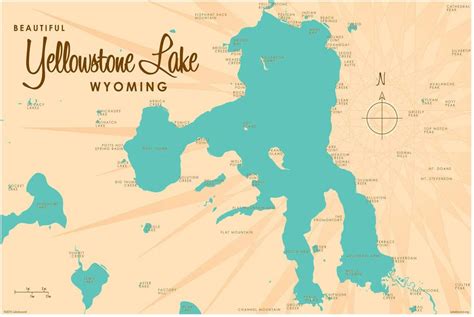 Yellowstone Lake Wyoming Map Giclee Art Print Poster From