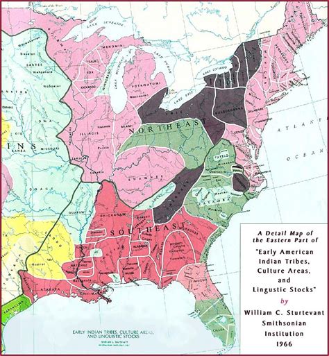 A Detail Map Of The Eastern Part Of Early American Indian Tribes Culture Areas And Lingustic