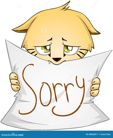 Cute Kitten Holds Sign Of Apology Stock Vector Illustration Of Grief