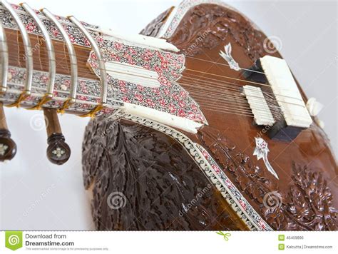 Sitar A String Indian Traditional Instrument Close Up Stock Photo